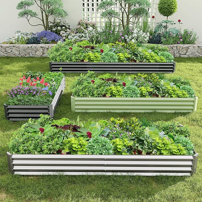 2PCS 8x2x1FT Galvanized Raised Garden Bed Kit, Galvanized Planter Raised Garden Boxes Outdoor, Large Metal Raised Garden Beds for Vegetables-Silver