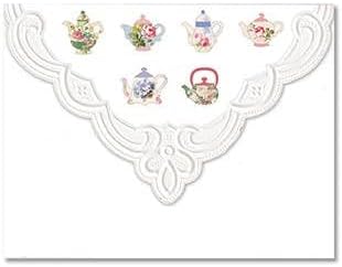 Poster Foundry Quilted Teapot Note Card Set by Carol Wilson Boxed 10 embossed 4x5 Die-Cut Notecards and Matching Envelopes Tea Party Invitations NCP2333