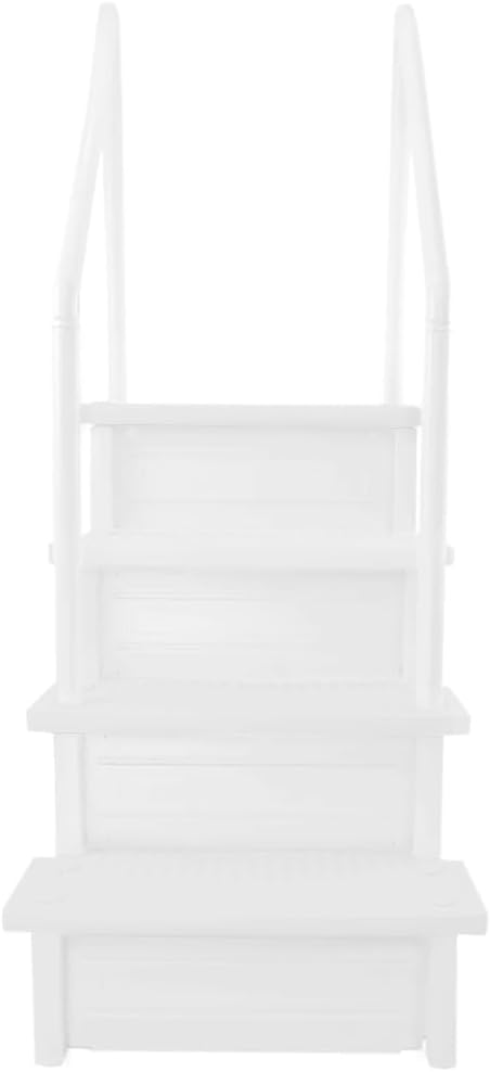Aqua Select Anti-Slip in-Pool Steps | White | for Above Ground Swimming Pools | Can Mount to Decks 48" to 54" H | Safety Stairs Capacity Up to 350 lbs