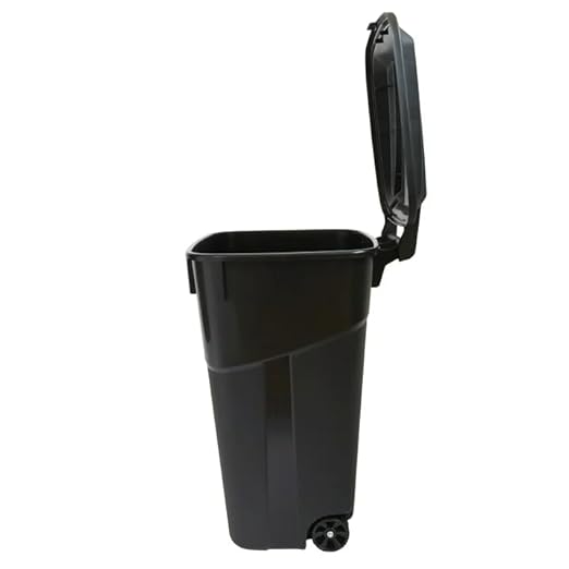 32 Gallon Trash Can with Attached Lid, Heavy Duty Wheeled Plastic Garbage Bin, Black