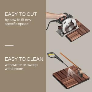 Deck Tiles, Patio Flooring - Outdoor Waterproof Acacia Wood Tiles for All Weather Use - Balcony, Backyard, Indoor & Outdoor (Dark Brown Crossed Pattern, 30 Pcs - 30 Square Ft)