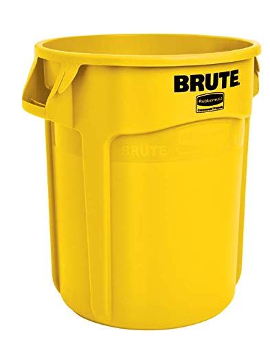 Rubbermaid Commercial Products BRUTE Heavy-Duty Round Trash/Garbage Can, 20-Gallon, Yellow, Outdoor Waste Container for Landscapers/Construction/Restaurants/Back of House/Offices/Warehouses, Pack of 6