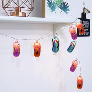 Multicolor Beach Flip Flop String Lights, 8.5Ft Beach Themed Outdoor Party Lights with 10 Multicolor Slipper Lights, Summer Ocean Decorations String Lights for Bedroom Camping Decks Party Lighting