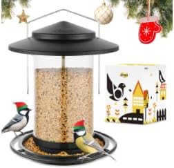 iBorn Bird Feeder for Outside Hanging,Bird Seed for Outside Wild Bird Feeders for Garden Yard Outdoor Decoration,Round Roof Design Coffee