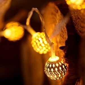 String Lights Indoor 20 LED Moroccan Fairy Lights Battery Operated with 8 Modes Outdoor Waterproof Globe Light for Home Patio Wedding Diwali Christmas Decor, Warm White
