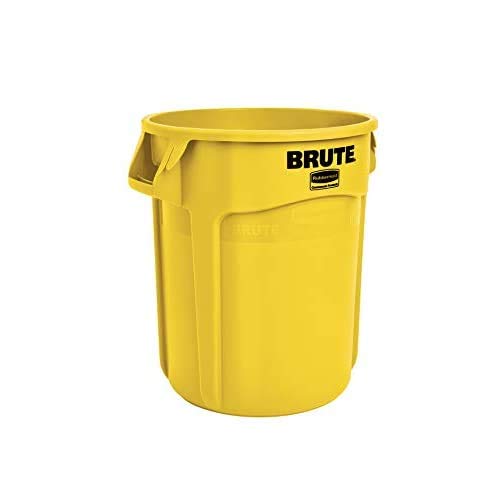 Rubbermaid Commercial Products BRUTE Heavy-Duty Round Trash/Garbage Can, 10-Gallon, Yellow, Outdoor Waste Container for Landscapers/Construction/Restaurants/Back of House/Offices/Warehouses, Pack of 6