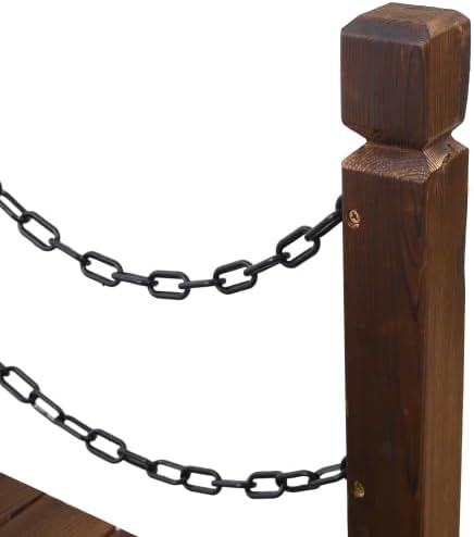 5 ft Wooden Garden Bridge with Chain Railings, 500 LBS Capacity Arch Bridge Stained Wood Arc Footbridge for Backyard Creek Farm, Decorative Pond Bridge