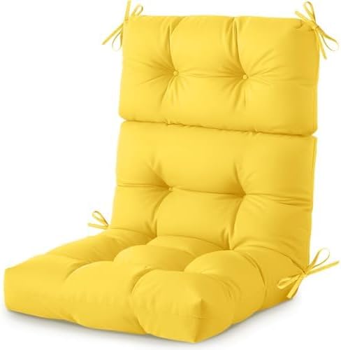 Outdoor/Indoor High Back Chair Cushion, Waterproof Outdoor Rocking Chair Cushion with Ties, Tufted Replacement Seat Cushions for Outdoor Furniture, Yellow
