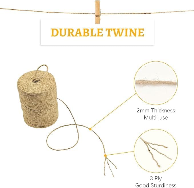 5 PCS Twine String Bulk 3000 Feet Long, 2mm Thin Jute Twine for Crafts, Hemp Rope Wrapping, Packing Gardening, Crochet Knitting Macrame Decor, 600 Feet Each Roll