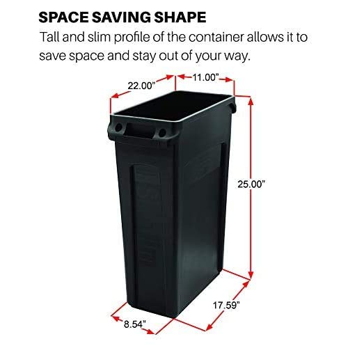Rubbermaid Commercial Products Slim Jim Trash/Garbage Can with Venting Channels, 23-Gallon, Red, for Kitchen/Office/Workspace, Pack of 4