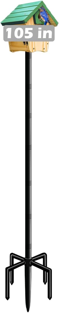 105 Inch Bird House Pole Mount Kit, Adjustable Heavy Duty Bird Feeder Pole for Outdoors, Universal Mounting Post Set with 5-Prong Base, Black, 1 Pack