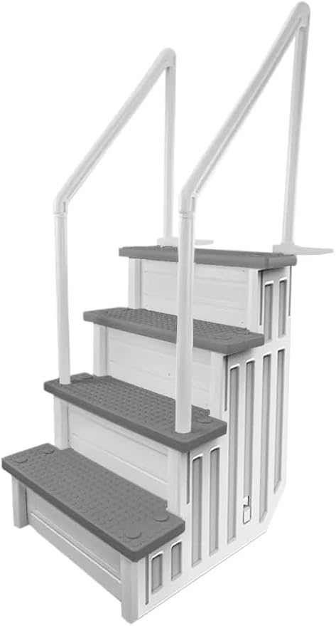 Aqua Select Anti-Slip in-Pool Steps with Outside Flip-Up Ladder | White/Gray Steps | for Above Ground Swimming Pools | Can Mount to Decks 48" to 54" H | Safety Stairs Capacity Up to 350 lbs