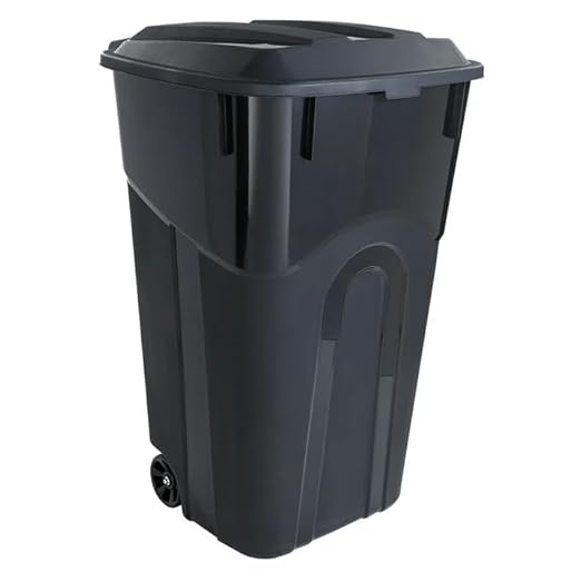 32 Gallon Trash Can with Attached Lid, Heavy Duty Wheeled Plastic Garbage Bin, Black