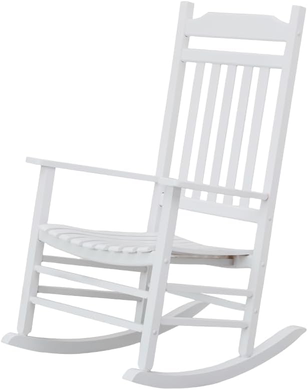 Wooden Porch Rocking Chairs Outside Outdoor Rockers for Adults Furniture for Living Room Patio Lounge Garden Indoor White