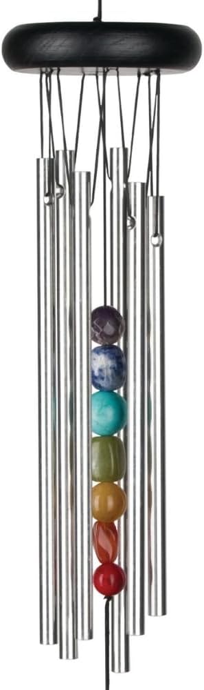 Woodstock Wind Chimes for Outside, Outdoor Decor, Outdoor and Patio Decor, Porch Decor, Meditation, Yoga, Awareness, Relaxation, 17" Woodstock Chakra Chime Seven Stones (CC7)