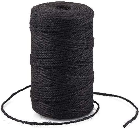 JijAcraft Jute Twine String 328 Feet, 2mm Black Natural Hemp for Gift Wrapping, 3-Ply Colored DIY Halloween Christmas Handmade Arts, Climbing Plant Garden Craft, Gift Decoration