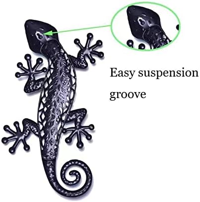 POXOHO Metal Gecko Wall Decor - Durable Outdoor Lizard Wall Art for Garden, Patio, Yard | Handcrafted Steel Lizard Sculpture with Rust-Resistant Coating | 3D Textured Reptile Decor (14 Inch)