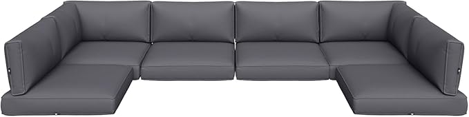 Aoxun Outdoor Replacement Cushions for Patio Furniture, Deep Seat Outdoor Cushions for 6-Seat Wicker Sectional, 14-Piece Water-Repellent Cushion for L-Shape Couch (Dark Grey)