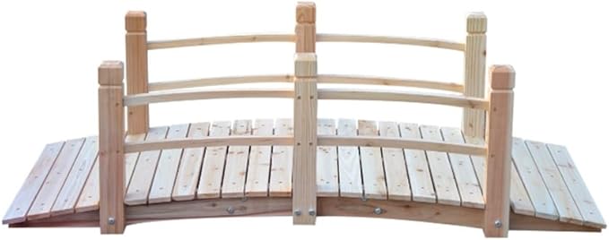 5 ft Garden Bridge Outdoor Wood Landscape Bridge Wooden Arch with Safety Rails Garden Bridge Arc Footbridge Bearing 400 lbs for Outdoor Garden Yard Backyard