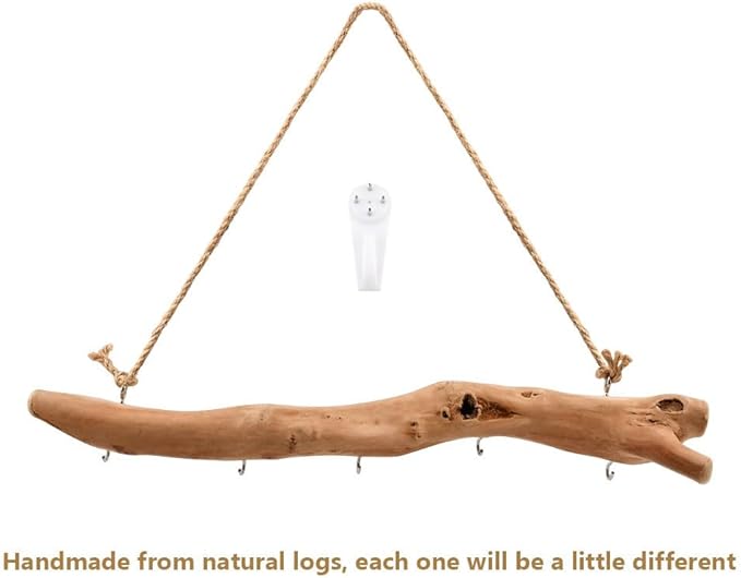 2Pcs 15.74 Inch Driftwood Decorative Branches with 5 Hooks, Rustic Wall Hanging Decor for Hanging Jewelry, Keys, Hats(COLOR:1Pc)