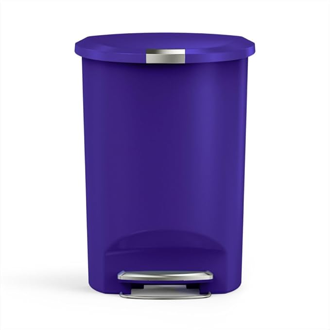 simplehuman 50 Liter / 13 Gallon Hybrid Semi-Round Kitchen Step Trash Can with Secure Slide Lock, Indigo Plastic