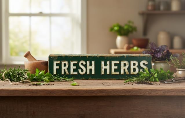Bar Sign Bar Gifts Vintage Metal Wall Decor Sign"FRESH HERBS" Street Sign Funny Man Cave Decor Accessories for Home, Bar, Bathroom, Bedroom Unique Retro Tin Signs for Outdoor 4 X 16 inches