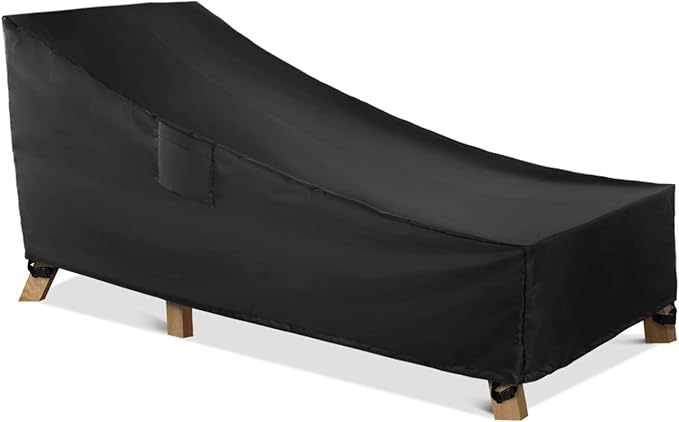 WLEAFJ Patio Chaise Lounge Cover Waterproof, Heavy Duty Outdoor Lounge Chair Covers, Black Durable Patio Furniture Covers, 70L x 32W x 30H inch
