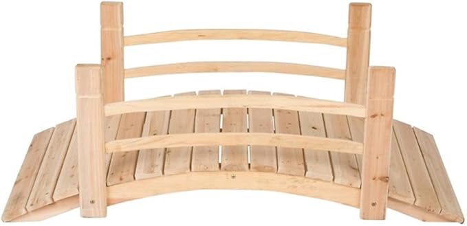 Pemberly Row Cedar Wood Garden Bridge, 48.5 in, Beige Finish, Handcrafted with Handle Rails, Durable Landscape Decor, Rustic Outdoor Sculpture for Backyard or Garden Use