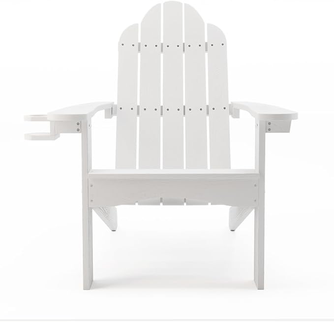 LUE BONA HDPS Adirondack Chairs Set of 6, Fire Pit Outdoor Chair Weather Resistant with Cup Holder, Modern Plastic Chair Plastic for Patio, Deck, Proch, 350LBS, White