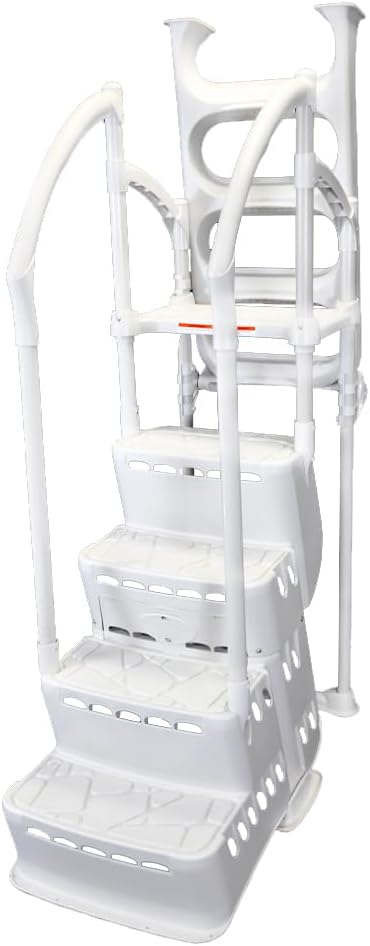 Above Ground Pool Step & Ladder System | Suitable for Swimming Pools Without A Deck | Steps Measure 42" H x 25" W x 36" D | Ladder Measures 44" H x 19" W x 24" D | 300Ibs Capacity | Pearl Grey
