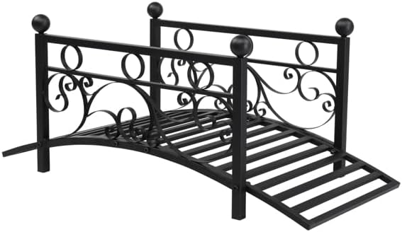 Black Iron Foot Bridge, Bridge Walkway for Garden Garden Bridge Metal Yard Arch Path Bridge Ourdoor Decorative Black Iron Foot Bridge for Landscaping, Arch Backyard Garden Bridge with Safety Siderails