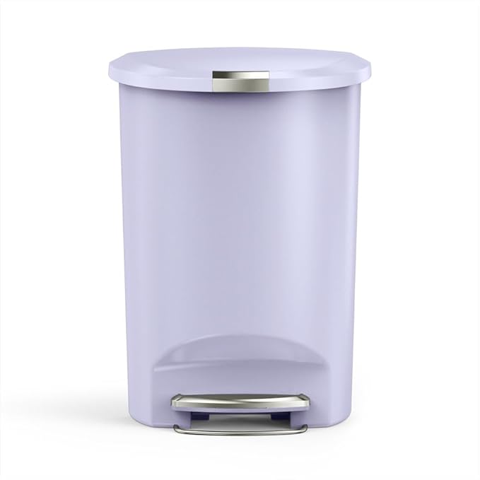simplehuman 50 Liter / 13 Gallon Hybrid Semi-Round Kitchen Step Trash Can with Secure Slide Lock, Lilac Plastic