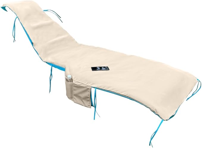 Outdoor Hanging Lounge Chair Replacement Cushion Cover and Umbrella Fabric, Patio Curved Chaise Hammock Floating Swing Chair Pads, Waterproof Soft Fabric (Cushion Not Included) (Lake Blue & Khaki)