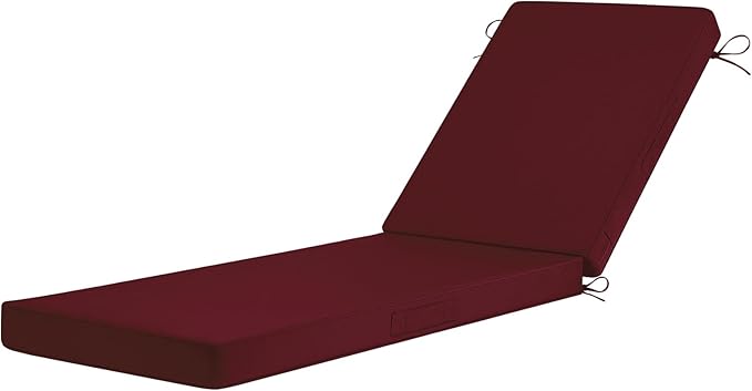 Basic Beyond Chaise Lounge Cushions Outdoor, 3-Layer Waterproof Outdoor Furniture Cushions with Removable Cover and 4 Ties, 72"x21"x3" Patio Lounge Chair Cushions for Outdoor Furniture, Burgundy