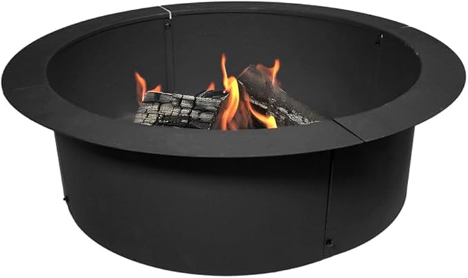 Ash & Ember 33" Outside Dia Steel Fire Pit Liner x 27" Inside - 4 Panel Liner 1.5mm Thick Steel, DIY Above or In-Ground Outdoor Fire Pit, High Temperature Finish, Portable Wood Burning Fire Ring
