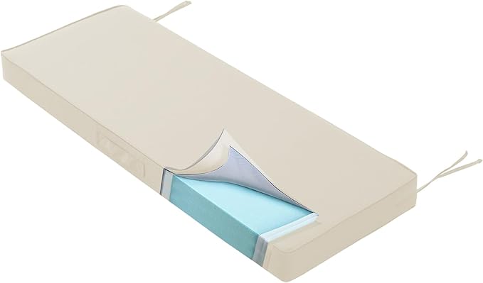 Outdoor Bench Cushion 4 inches Memory Foam Waterproof Patio Furniture Bench Cushion Porch Swing Cushion with Handle and Adjustable Strap, 42 x 18 Inch Cream