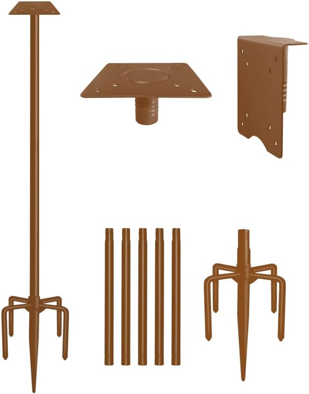 90Inch Heavy Duty Bird House Pole Mount Kit with Frosted, Bird Feeder Pole Kit with 5 Prongs Base and 2 Plates, for Outdoor, Yard, Garden, Brown(Birdhouse Not Include)