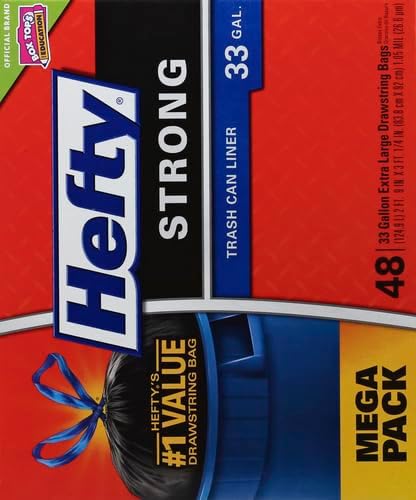Hefty Strong Extra Large Trash Bags,Black,33 Gallon,48 Count (Pack of 3)