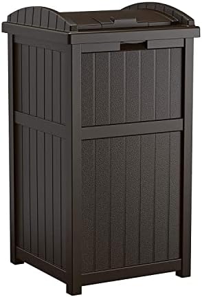 Suncast 3 Pack 33 Gallon Durable Plastic Hideaway Outdoor Garbage Can with Secure Lid & Wicker Design for Home Backyards, Decks, or Patios, Java Brown