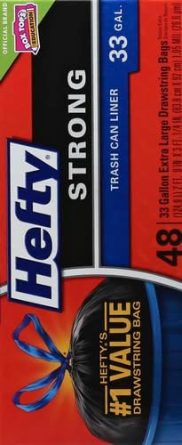 Hefty Strong Extra Large Trash Bags,Black,33 Gallon,48 Count (Pack of 3)