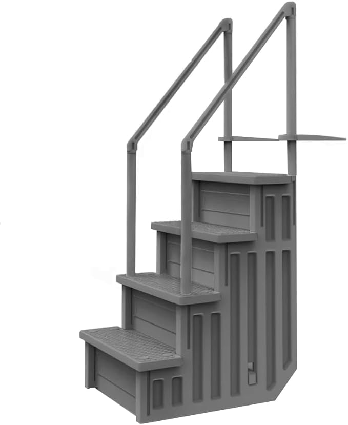 Aqua Select Anti-Slip in-Pool Steps | Gray | for Above Ground Swimming Pools | Can Mount to Decks 48" to 54" H | Safety Stairs Capacity Up to 350 lbs