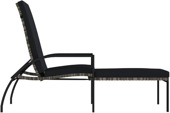 vidaXL PE Rattan Sun Lounger with Footrest, Outdoor Lounge Chair with Adjustable Backrest and Armrests, Gray, Ideal for Patio, Pool, Balcony, and Garden