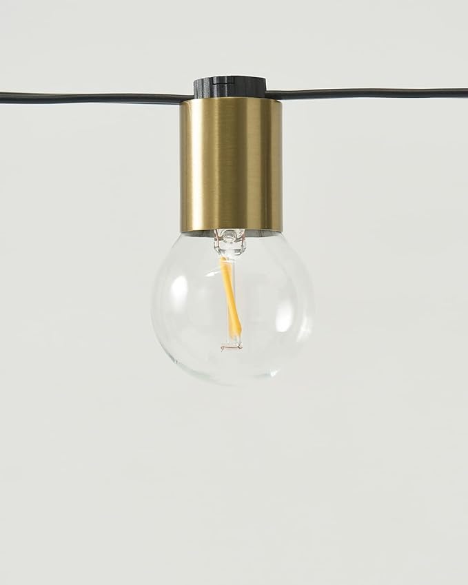 Brightech Glow LED String Lights - 26 Ft Commercial Grade Patio Lights with Brass Accents - Outdoor Waterproof Globe String Light for Backyard, Garden