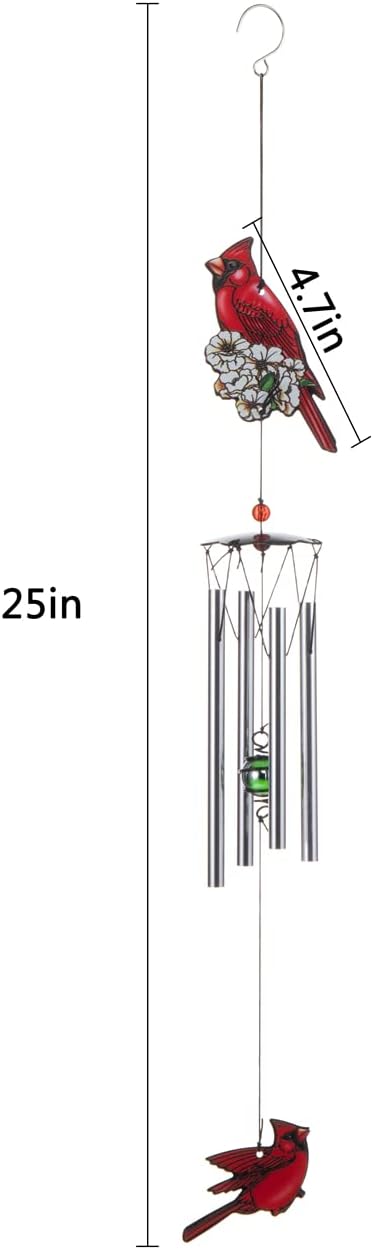 Cardinal Bird Wind Chime, Red Bird Wind Chimes Outdoor Decorations, Garden Backyard Church Hanging Decor
