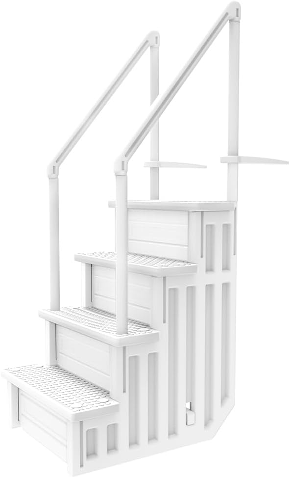 Aqua Select Anti-Slip in-Pool Steps | White | for Above Ground Swimming Pools | Can Mount to Decks 48" to 54" H | Safety Stairs Capacity Up to 350 lbs