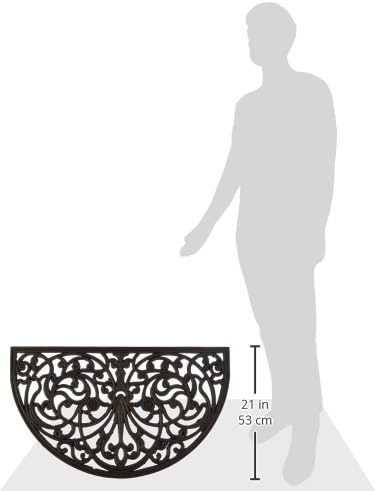 Kempf Rubber Scroll Doormat Half Moon Mat, Indoor Outdoor Entrance Mat, Low Clearance, Functional and Easy to Clean, Wrought Iron Scroll Design