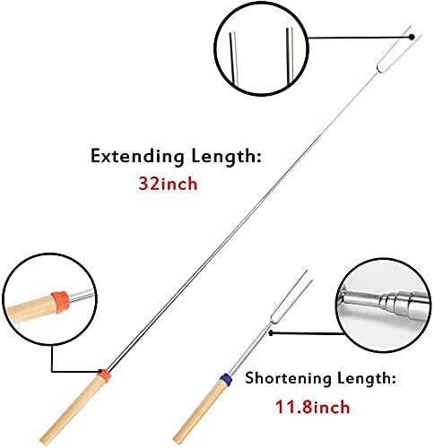 Marshmallows Roasting Sticks - Smores Sticks for Fire Pit Extras Long Extendable Smore Skewers Hot Dog Sticks for Campfires, 32 Inch Telescoping Forks Set of 15Pcs