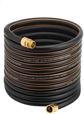 Giraffe Tools Garden Hose 5/8" x 75ft, Custom Length, No Kink, Flexible, Leakproof Water Hose, Male Female Fittings, 600 Burst PSI, 75ft, Black Orange