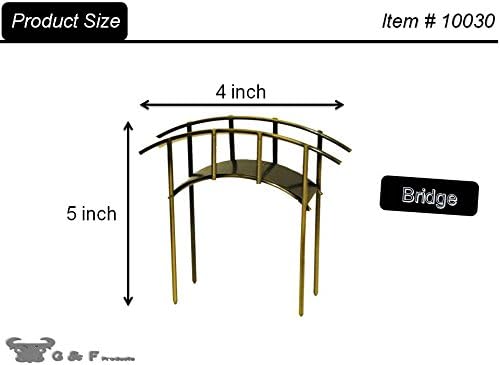 G & F Products MiniGardenn 10030 Fairy Garden Miniature Mini Bridge, Rustic, 4" L x 1.25" W x 2.5" H with 2" Picks
