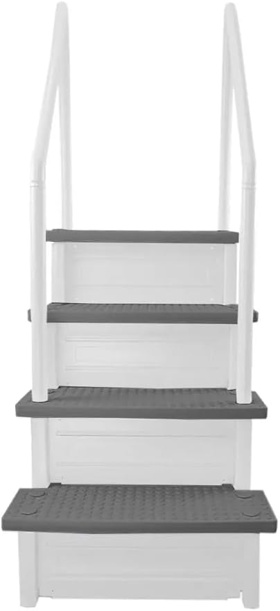 Aqua Select Anti-Slip in-Pool Steps with Outside Flip-Up Ladder | White/Gray Steps | for Above Ground Swimming Pools | Can Mount to Decks 48" to 54" H | Safety Stairs Capacity Up to 350 lbs